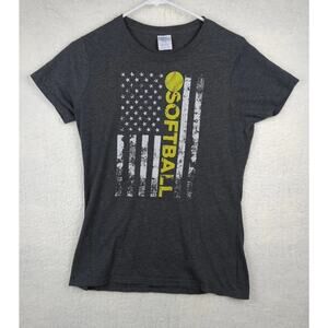 Softball Flag Graphic Tee | Women’s Small | Gray Short Sleeve Sports Top